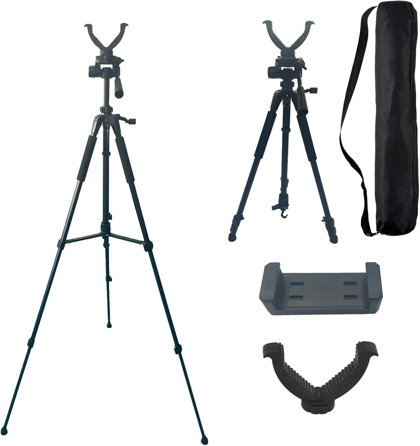 Rifle Shooting Tripod with 360 Swivel V-Bracket and Camera Tripod Mount Adapter - Aluminum Frame, Bubble Level, Adjustable Legs for Hunting and Outdoor Activities