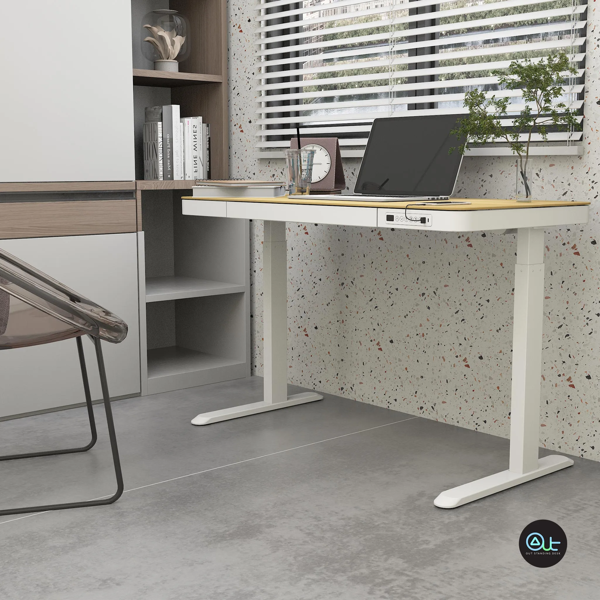 SMART-W Standing Desk / Storage Drawer / USB Charger Ports / All-In-One Preassembled Design