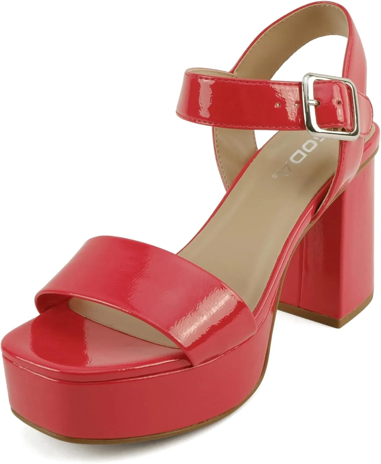 Soda MACEY ~ Women Open Square Toe Single Band High Heel Platform Dress Sandal with Adjustable Ankle Strap