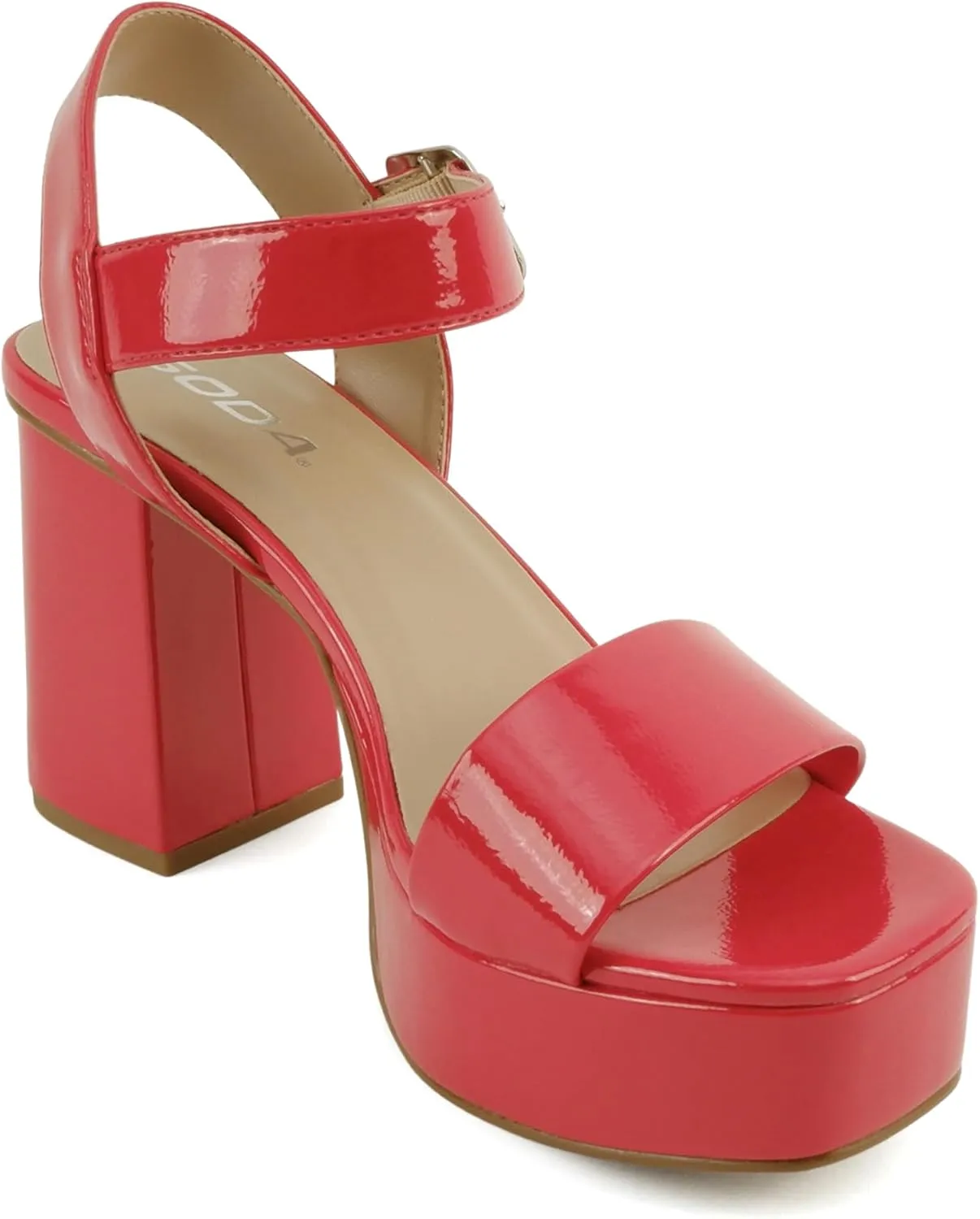 Soda MACEY ~ Women Open Square Toe Single Band High Heel Platform Dress Sandal with Adjustable Ankle Strap