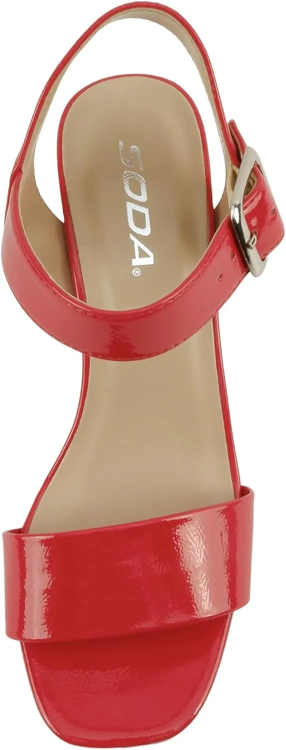 Soda MACEY ~ Women Open Square Toe Single Band High Heel Platform Dress Sandal with Adjustable Ankle Strap