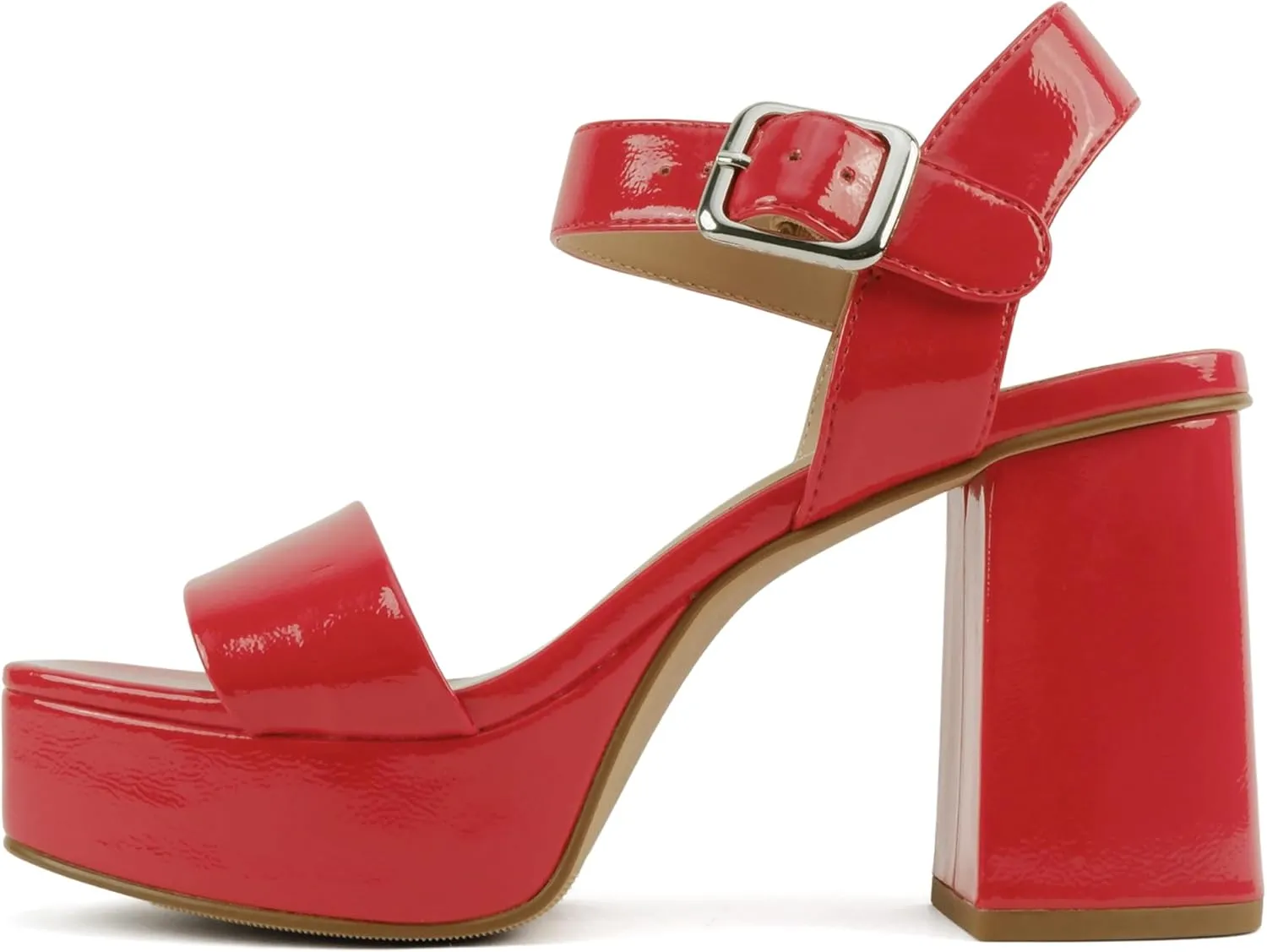Soda MACEY ~ Women Open Square Toe Single Band High Heel Platform Dress Sandal with Adjustable Ankle Strap
