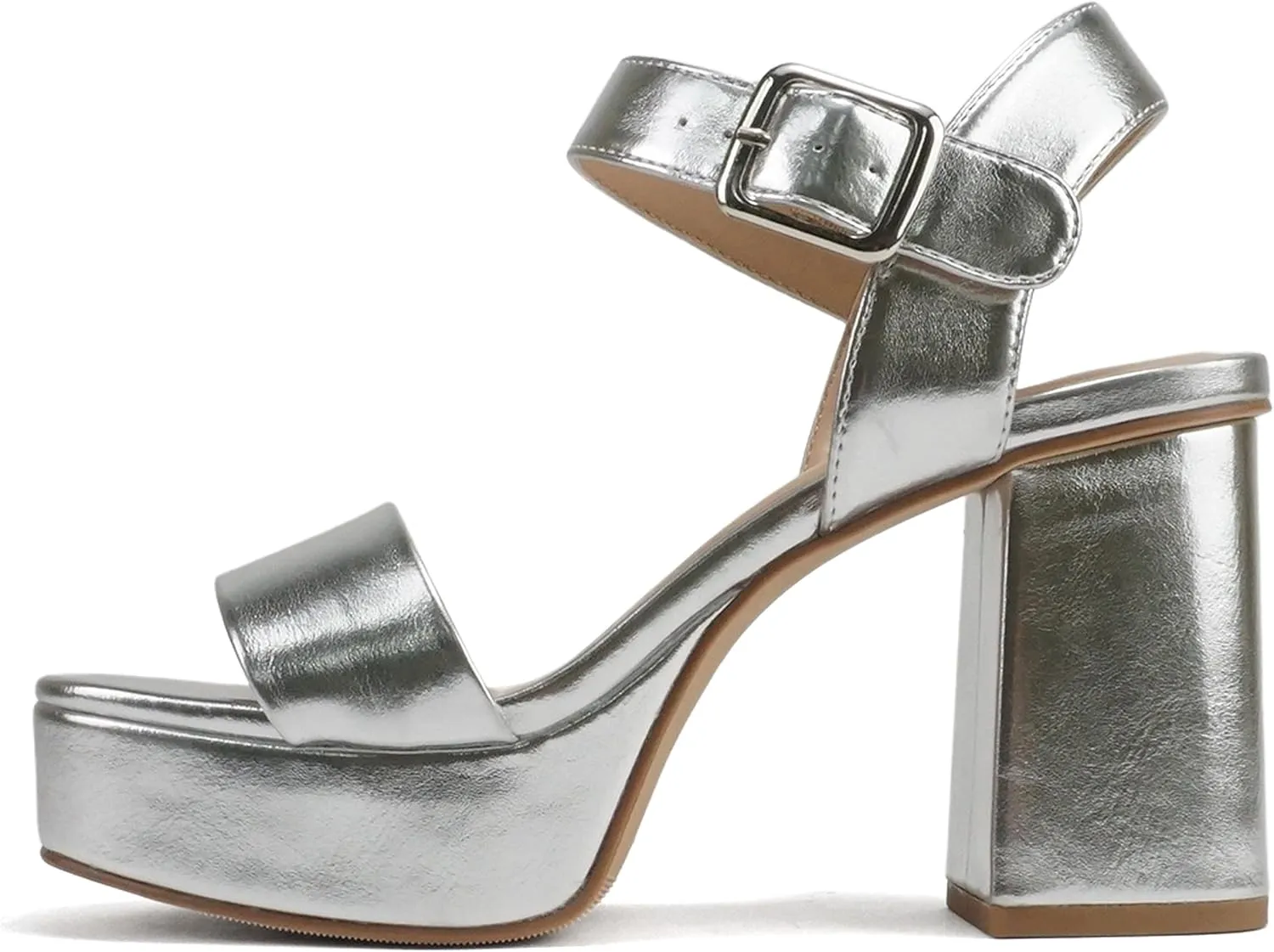 Soda MACEY ~ Women Open Square Toe Single Band High Heel Platform Dress Sandal with Adjustable Ankle Strap