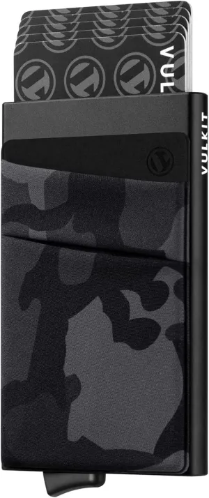 VULKIT Card Holder with Money Pocket Pop Up Wallet RFID Blocking Slim Metal Bank Card Case Holds 5 Cards and Notes(Camouflage Black)