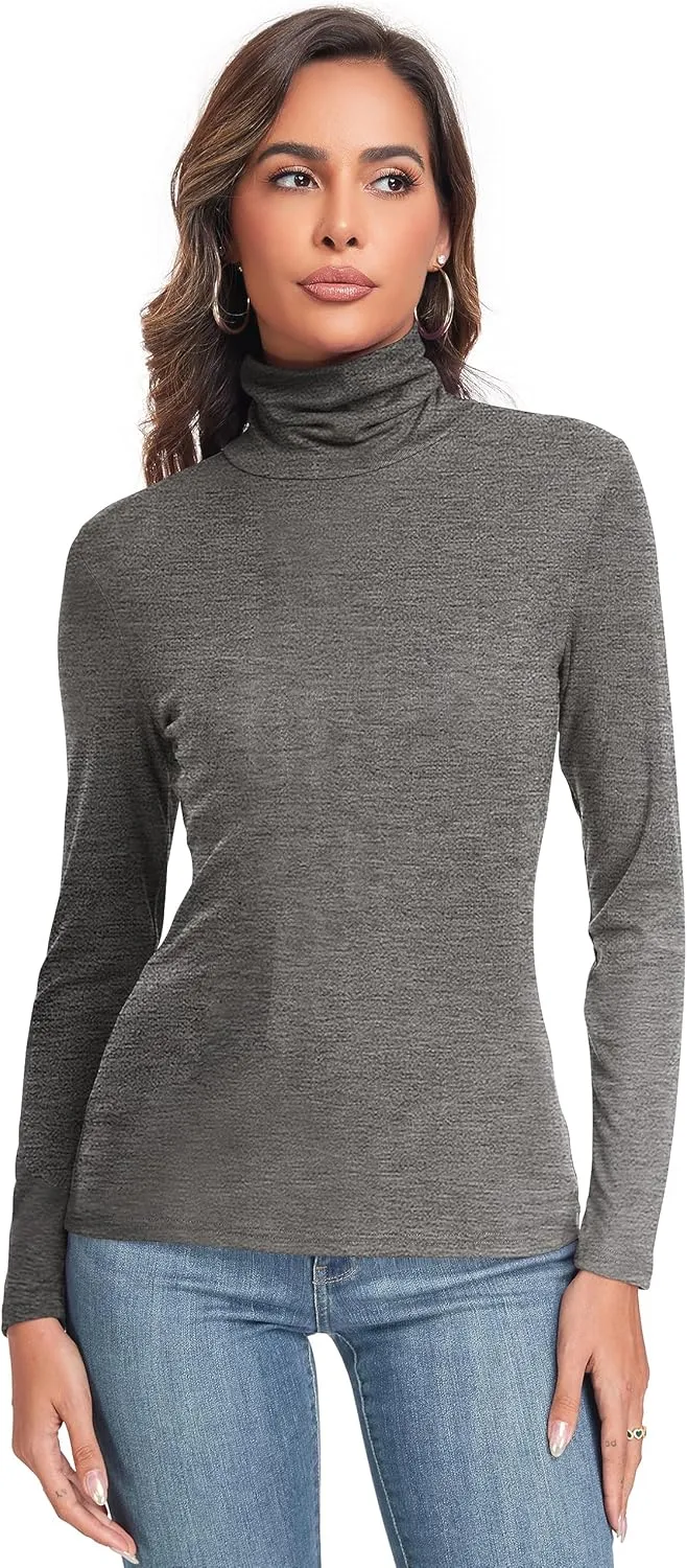 Women's Long Sleeve Casual Lightweight Turtleneck Top Slim Fit Thermal Active Layer Shirts