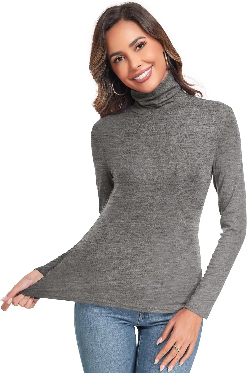 Women's Long Sleeve Casual Lightweight Turtleneck Top Slim Fit Thermal Active Layer Shirts