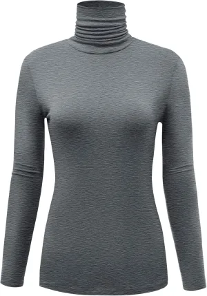 Women's Long Sleeve Lightweight Turtleneck Top Slim Fit Pullover T-Shirt (S-XXL)